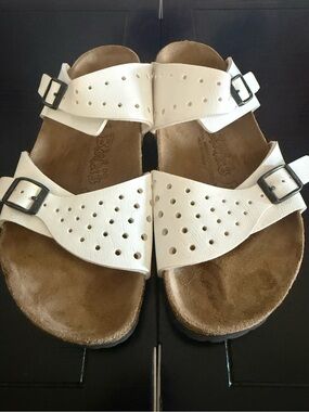 BIRKENSTOCK White Perforated Two-Strap Birki’s Sandals